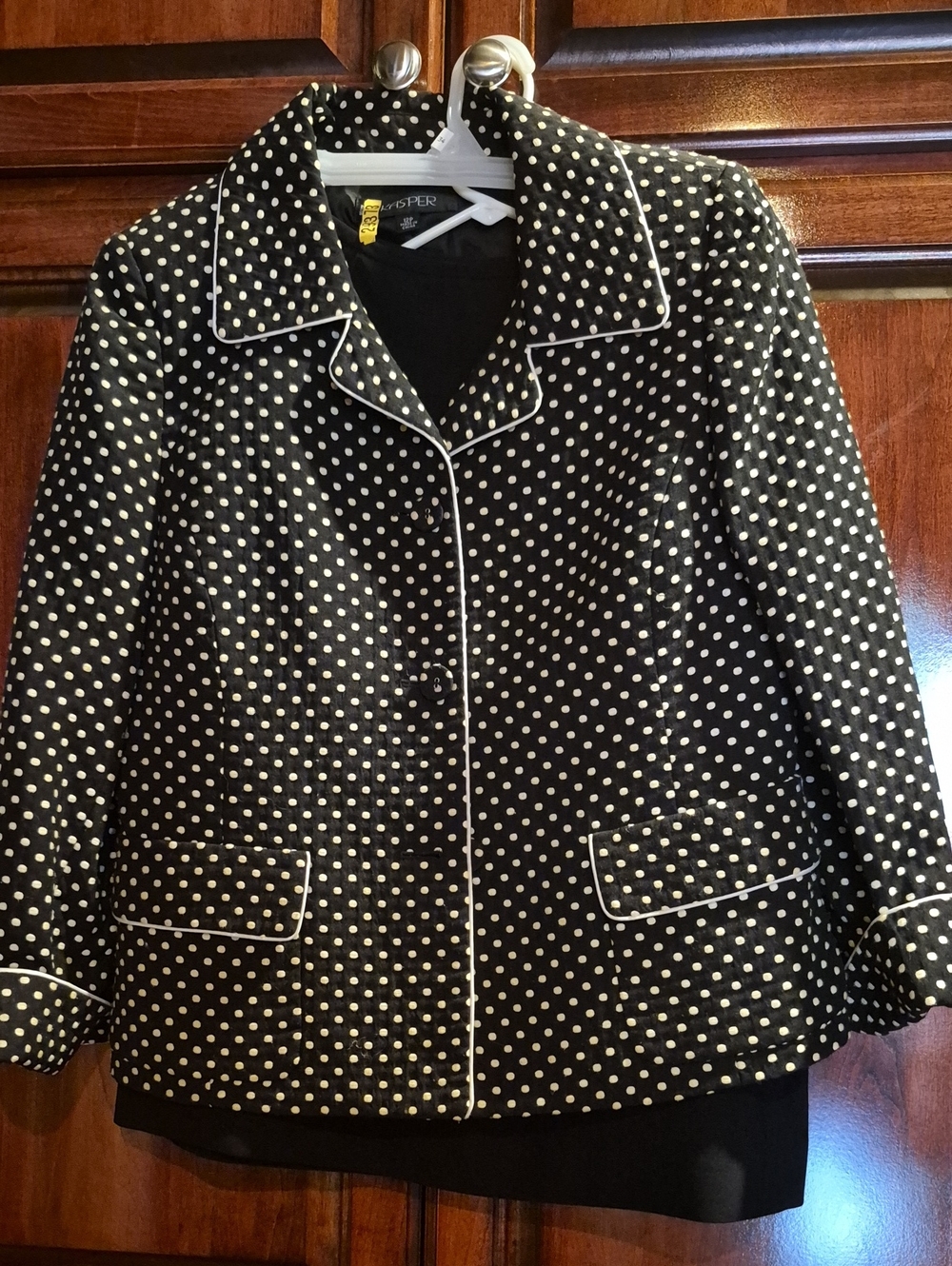 Kasper Black & White Polka Dot Blazer Jacket & Skirt Size 12P (Petite)